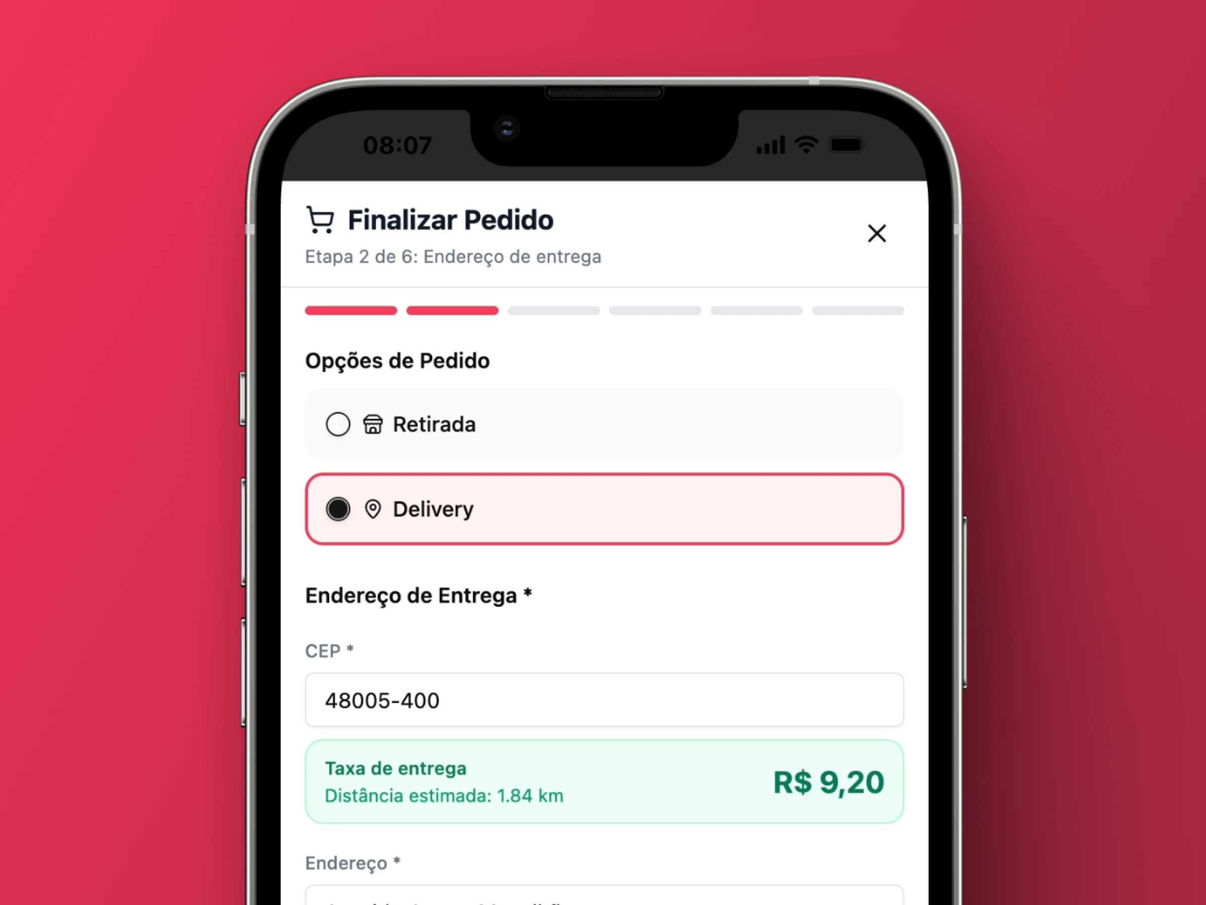 Delivery com taxa por KM